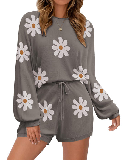 Ekouaer Knit Pajamas Set for Women Lounge Wear Sets Long Sleeve Sweatsuit Matching 2 Piece Outfits Casual Sweater Sets S-XXL