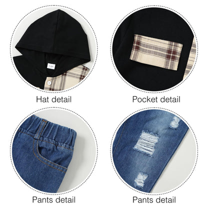 YUEMION Toddler Boy Clothes Long Sleeve Print Hoodies +Denim Pants 2Pcs Fall Winter Sweatshirt Baby Boy Outfits Set 1-6Y