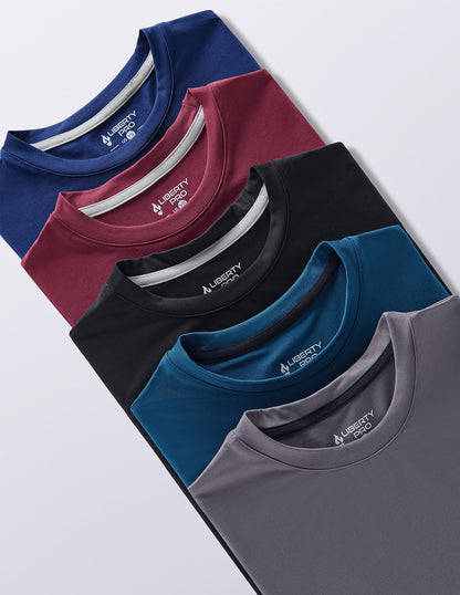 5 Pack Boys Athletic Shirts, Youth Activewear Dry Fit Tshirts for Kids, Short Sleeve Tees, Bulk Athletic Performance Clothing