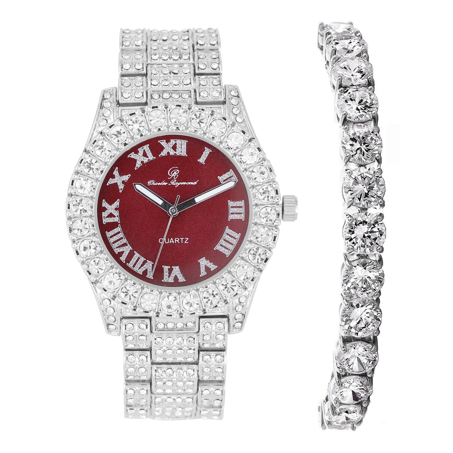 Charles Raymond Women's Big Rocks Bezel Colored Dial with Roman Numerals Fully Iced Out Watch - ST10327LA