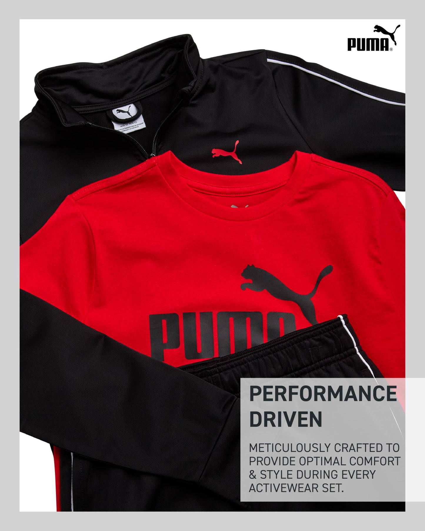 PUMA Boys Pants Set - 3 Piece Athletic T-Shirt, Zip Up Jacket, Jogger Pants - Boys Activewear Tricot Jogset (8-16)