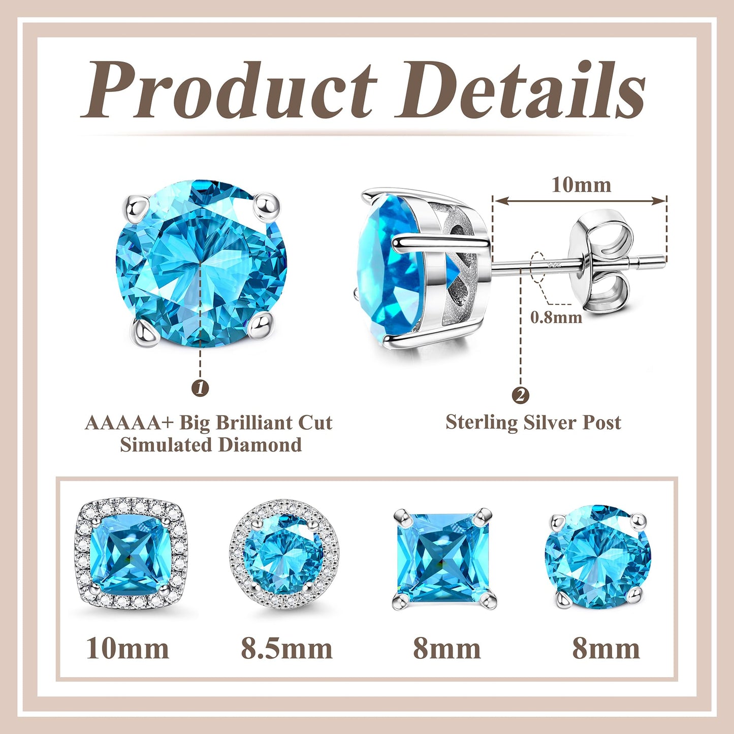 MILACOLATO Cubic Zirconia Stud Earrings for Women Men | 18K Gold Plated Hypoallergenic Sterling Silver Post Earrings | Big Brilliant Simulated Diamond CZ Halo Stud Earrings for Sensitive Ears