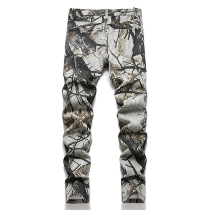 Boy's Skinny Fit Cotton Camo Jeans, Camouflage Printed Fashion Casual Pants
