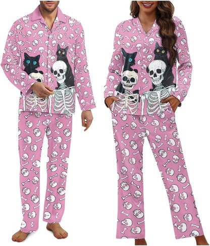Matching Pajamas for Couple Soft Funny Front Button long Sleeve Pajamas