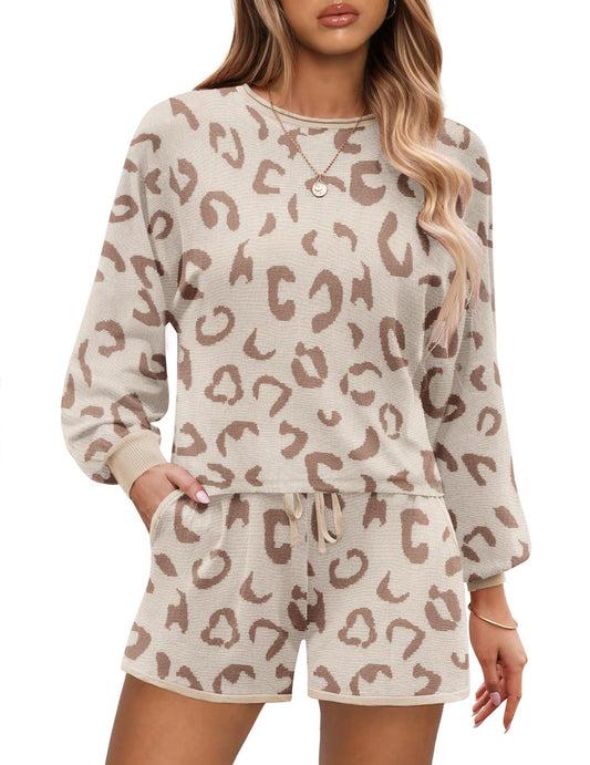 Ekouaer Knit Pajamas Set for Women Lounge Wear Sets Long Sleeve Sweatsuit Matching 2 Piece Outfits Casual Sweater Sets S-XXL