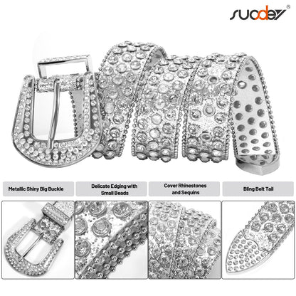 SUOSDEY Rhinestone Belt Unisex Sequin Strap Bling Crystal Western Studs Glitter Luxury Belt for Jeans Pants Dress