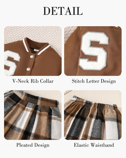 Girls 2 Piece Outfits Skirt Set Button up Jacket Sweatshirt and Pleated Mini Skirts Fall Winter Clothes Size 7-14Y