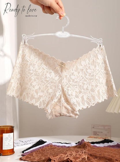 Sexy Women's Underwear Lace Shorts V Waist Breathable Cheeky Panties Boyshorts Underwear Women 5 Pack