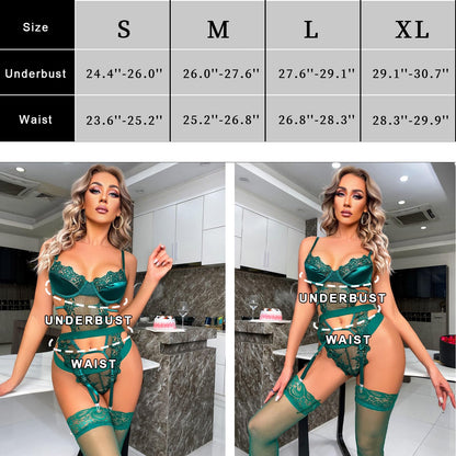 Sexy Lingerie for Women Lingerie Set with Garter Belt Floral Embroidered Lace Bodysuit Teddy Baby Dolls Panty