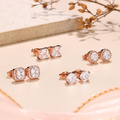 MILACOLATO Cubic Zirconia Stud Earrings for Women Men | 18K Gold Plated Hypoallergenic Sterling Silver Post Earrings | Big Brilliant Simulated Diamond CZ Halo Stud Earrings for Sensitive Ears