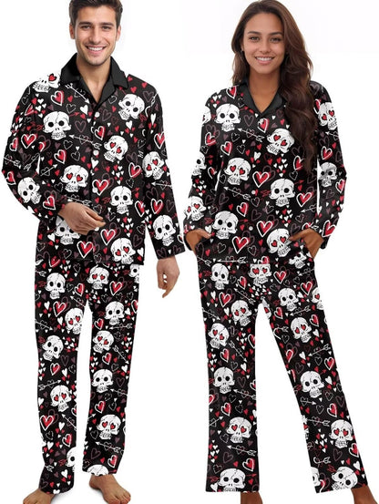 Matching Pajamas for Couple Soft Funny Front Button long Sleeve Pajamas