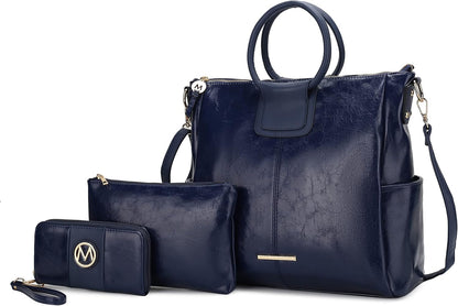 MKF Collection Shoulder Bag for Women, Crossbody Purse & Wristlet: PU Leather Satchel Pocketbook 3 PCs Handbag Set