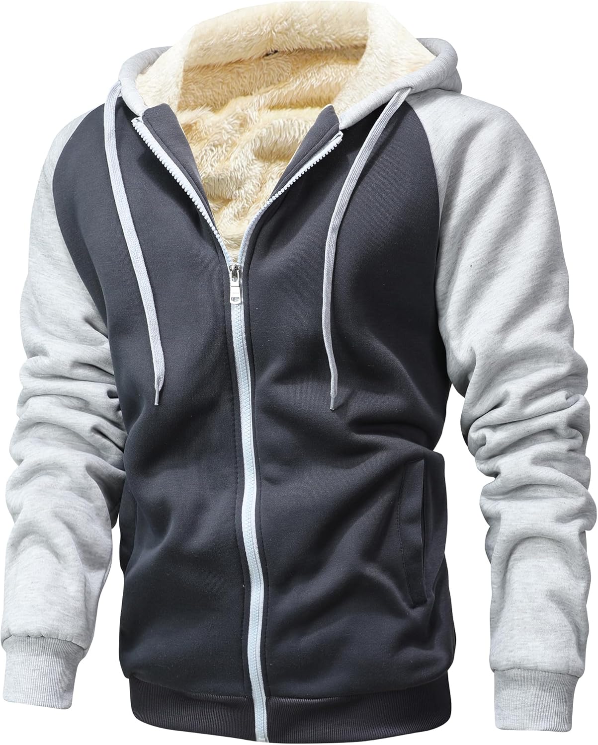 GXAMOY Men's Winter Fleece Hoodies for Men Heavyweight Warm Thick Full Zip Up Sweatshirt Outerwear