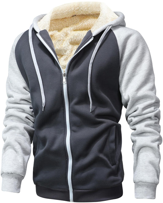 GXAMOY Men's Winter Fleece Hoodies for Men Heavyweight Warm Thick Full Zip Up Sweatshirt Outerwear