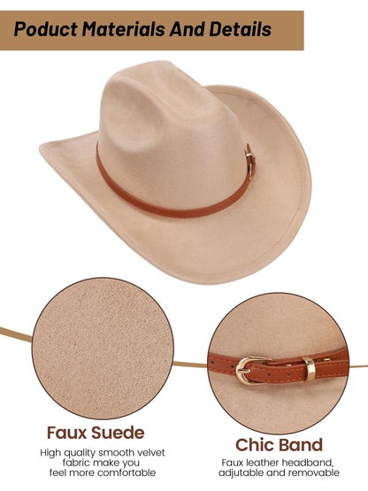 Ibeauti Cowboy Hat with Fringed Bandana Set for Women Wide Brim Western Cowgirl Hat Paisley Head Wrap Scarf