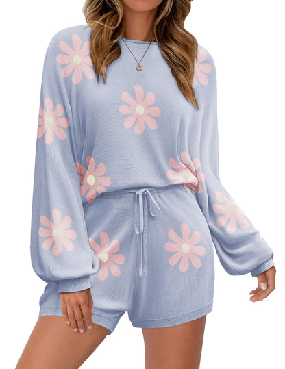 Ekouaer Knit Pajamas Set for Women Lounge Wear Sets Long Sleeve Sweatsuit Matching 2 Piece Outfits Casual Sweater Sets S-XXL