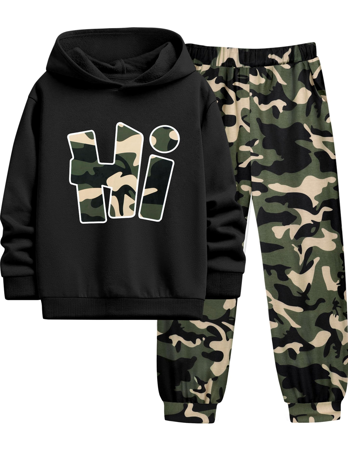 Boys Clothes Camo Boys Outfits Letter Printing Pullover Hoodie and Pants 2Pcs Winter Kids Clothes Boys for 7-14 Years