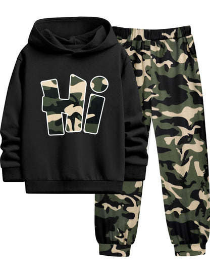 Boys Clothes Camo Boys Outfits Letter Printing Pullover Hoodie and Pants 2Pcs Winter Kids Clothes Boys for 7-14 Years