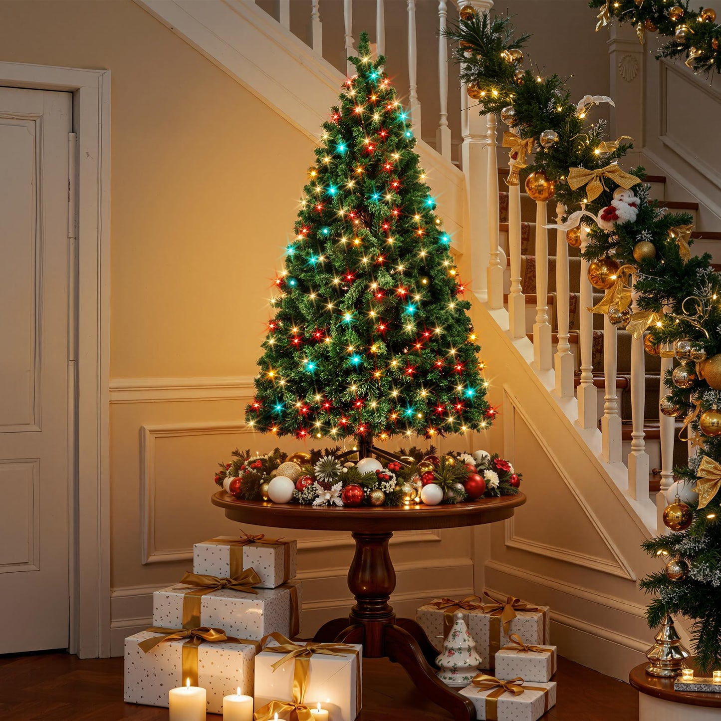 HOLLO STAR 6 ft Prelit Christmas Tree with 270 LED Lights, App Control, Artificial Christmas Tree with Multi-Color RGBW Lights, 1072 Branch Tips, Metal Base, Easy to Assemble, for Home, Party