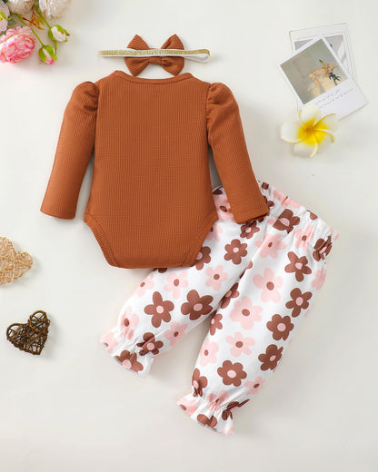 Mioglrie Baby Girl Clothes Newborn Girl Fall Winter Outfits Pants Set Preemie Clothing Headband 0 3 6 12 18 Months