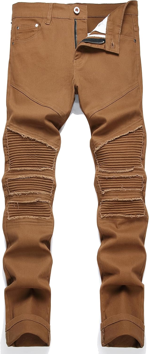 RXXKKK Men's Classic Zipper Biker Regular Fit Flex Jean