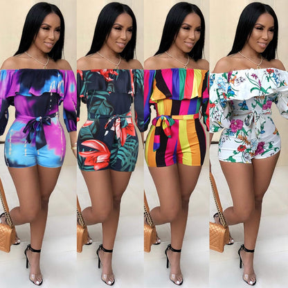 Sexy Two Piece Shorts Set - African Floral Jumpsuits Rompers Vacation Club Outfit