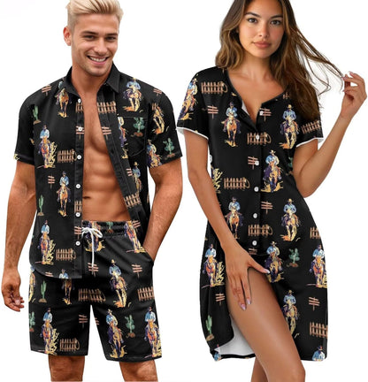 His and Her Pajamas for Couples Set Plus Size Button Down Pjs Nightgown Sleepwear Lounge Sets