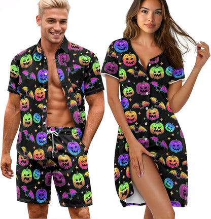 His and Her Pajamas for Couples Set Plus Size Button Down Pjs Nightgown Sleepwear Lounge Sets