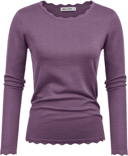 GRACE KARIN Women's High Stretchy Long Sleeve Pullover Sweater Blouse Top
