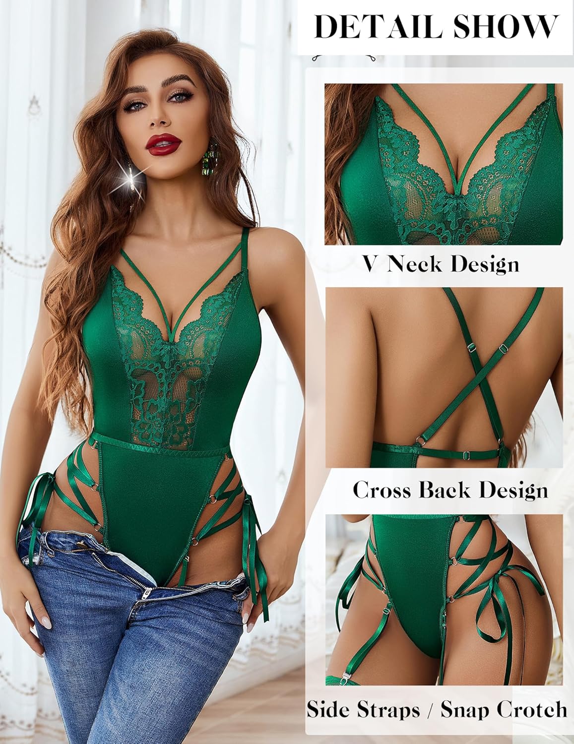 Avidlove Lingerie for Women Lace Lingerie Sets with Garter Belts One Piece Bodysuit Teddy No Stockings S-XXL