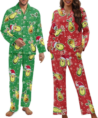 Matching Pajamas for Couple Soft Funny Front Button long Sleeve Pajamas