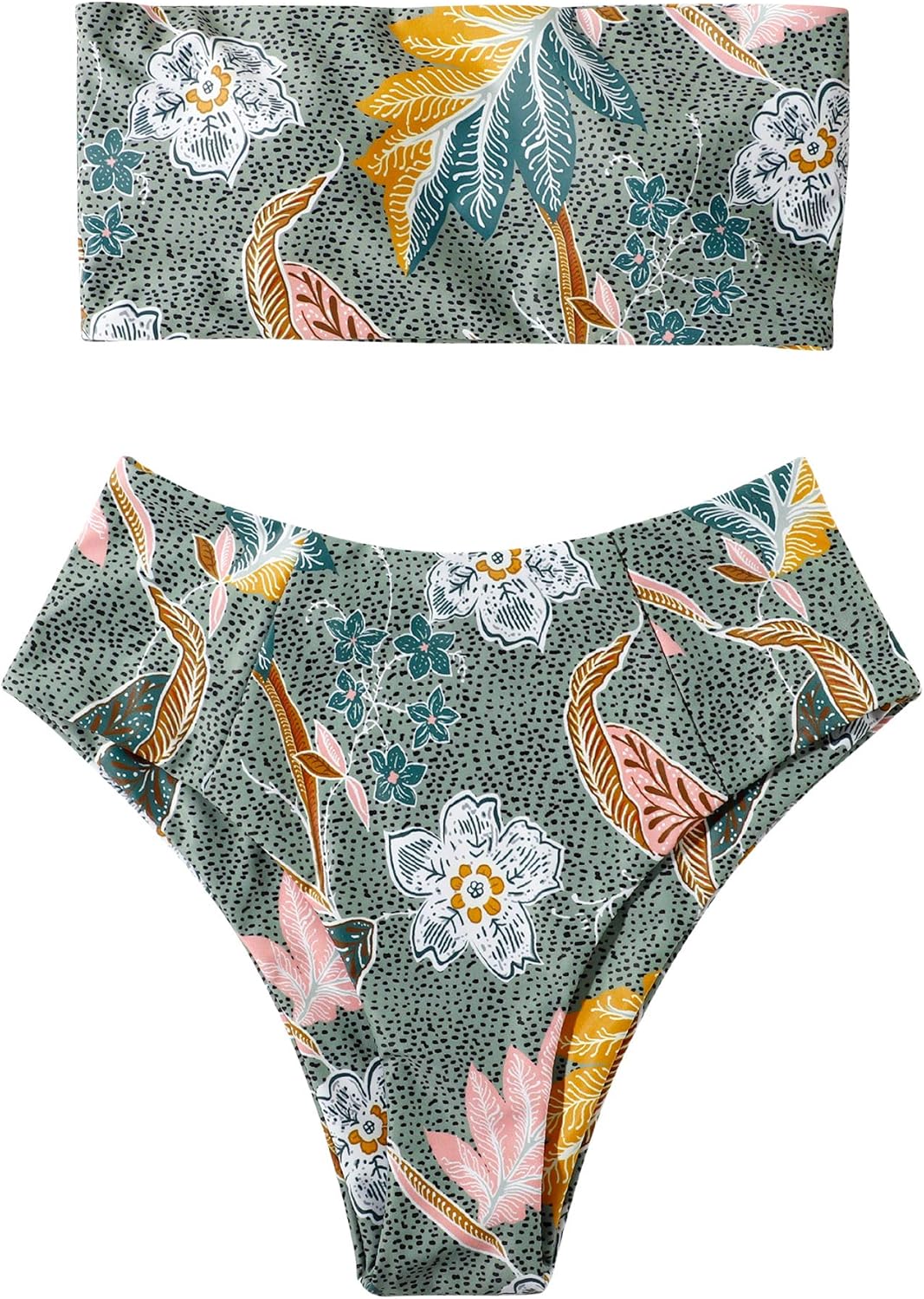OMKAGI Women Bandeau Bikini Swimsuits Cheeky Off Shoulder Bathing Suit