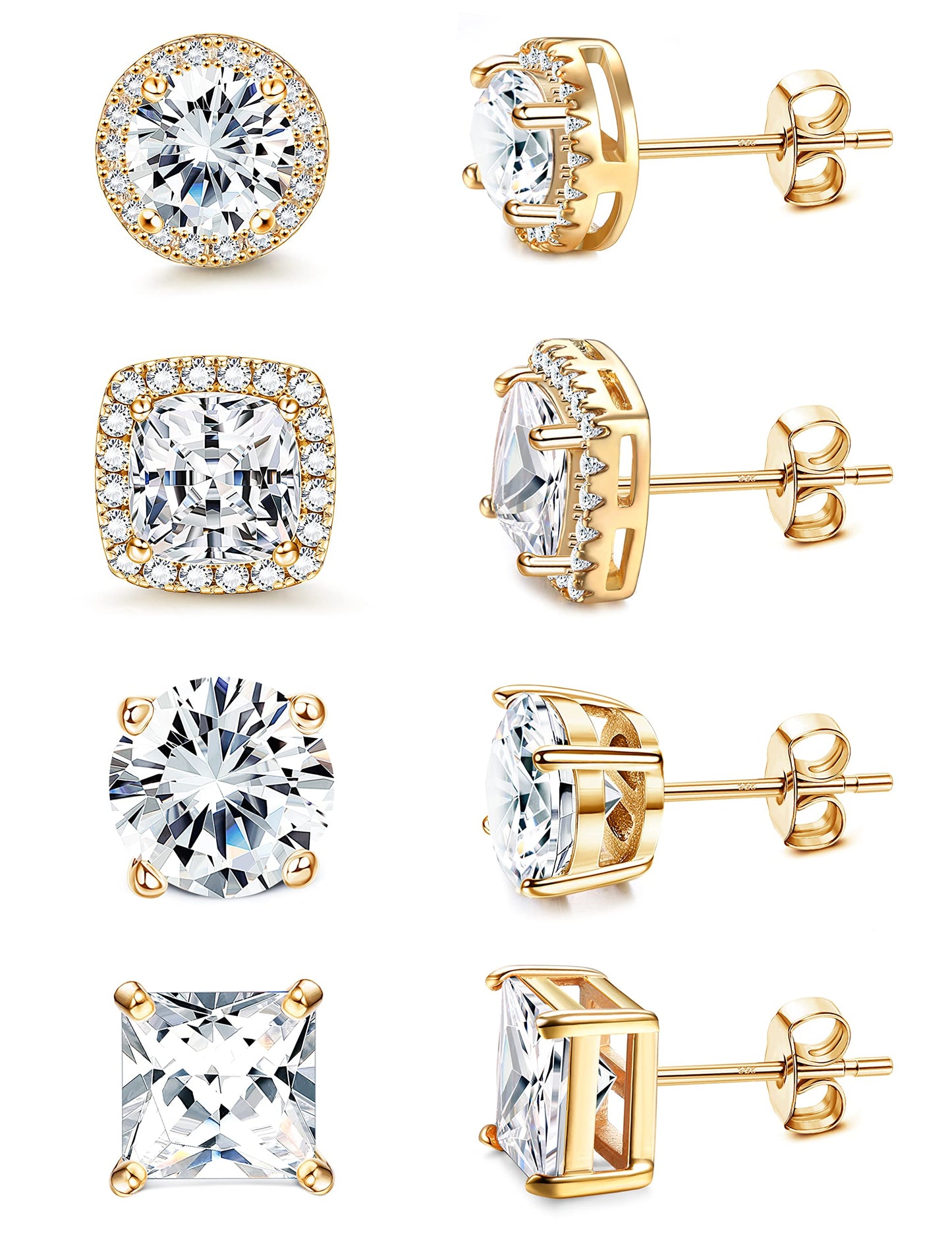 MILACOLATO Cubic Zirconia Stud Earrings for Women Men | 18K Gold Plated Hypoallergenic Sterling Silver Post Earrings | Big Brilliant Simulated Diamond CZ Halo Stud Earrings for Sensitive Ears