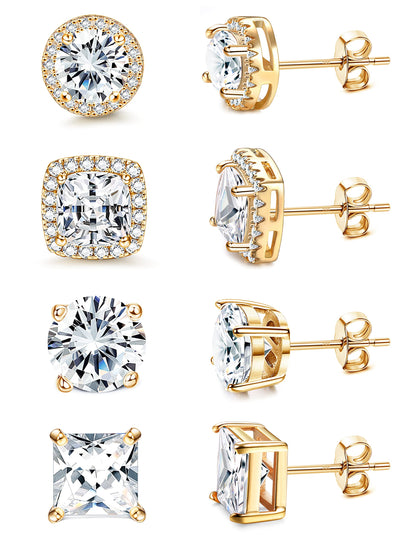 MILACOLATO Cubic Zirconia Stud Earrings for Women Men | 18K Gold Plated Hypoallergenic Sterling Silver Post Earrings | Big Brilliant Simulated Diamond CZ Halo Stud Earrings for Sensitive Ears