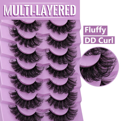 Mink Lashes Fluff False Eyelashes 20-22mm Dramatic Full Wispy Eye Lashes 8D Volume Curly Fake Eyelashes 7 Pairs Faux Mink Lashes Multipack by TOOCHUNAG