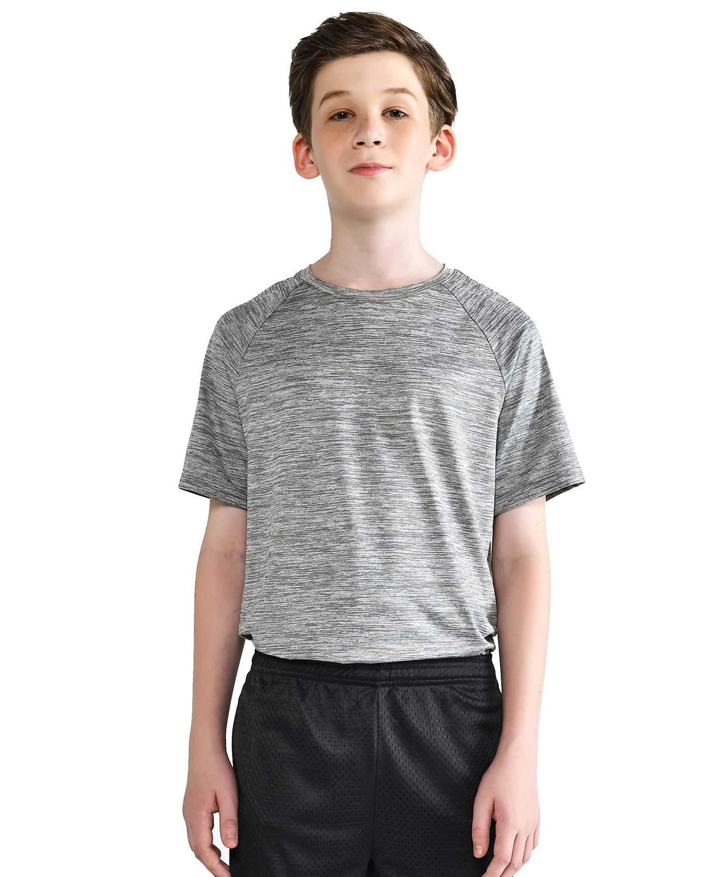 5 Pack Boys Athletic Shirts, Youth Activewear Dry Fit Tshirts for Kids, Short Sleeve Tees, Bulk Athletic Performance Clothing