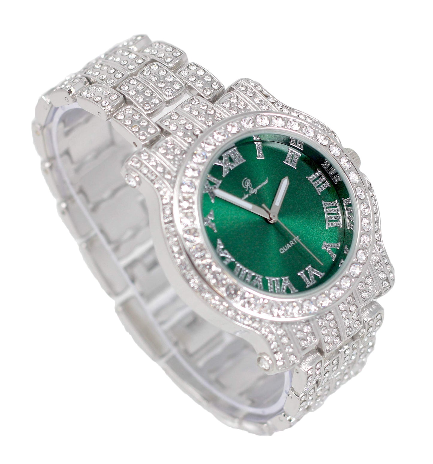 Charles Raymond Bling-ed Out Silver Round Luxury Mens Watch w/Bling-ed Out Bracelet - L0504B