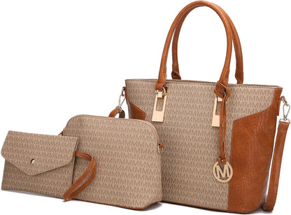 MKF Collection Shoulder Bag for Women, Crossbody Purse & Wristlet: PU Leather Satchel Pocketbook 3 PCs Handbag Set
