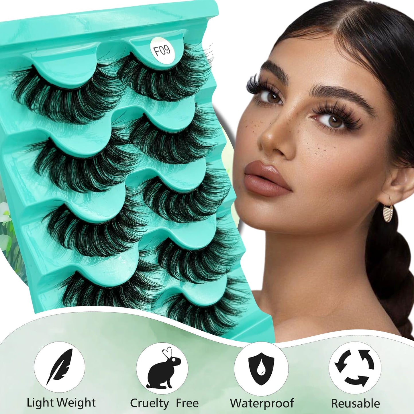 Mink Lashes Strip Eyelashes Volume False Eyelashes that Look Like Extensions Glamour Wispy Curly Fake Lashes 5 Pairs Pack