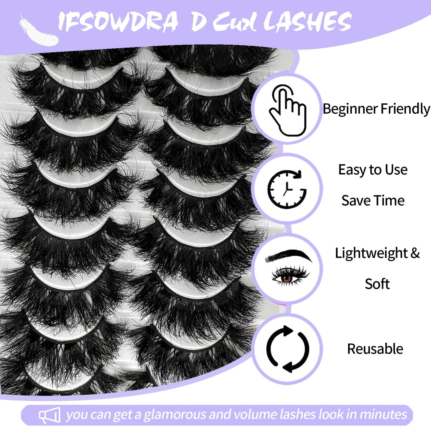 Mink Lashes Fluffy Big Dramatic Thick False Eyelashes, Soft 20mm Volume 3D Faux Mink, 20 Pairs Eyelashes Pack, 25mm Full Strip Lashes That Look Like Extensions