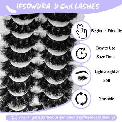 Mink Lashes Fluffy Big Dramatic Thick False Eyelashes, Soft 20mm Volume 3D Faux Mink, 20 Pairs Eyelashes Pack, 25mm Full Strip Lashes That Look Like Extensions