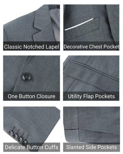 Cloudstyle Mens 3-Piece Suit Notched Lapel One Button Slim Fit Formal Jacket Vest Pants Set