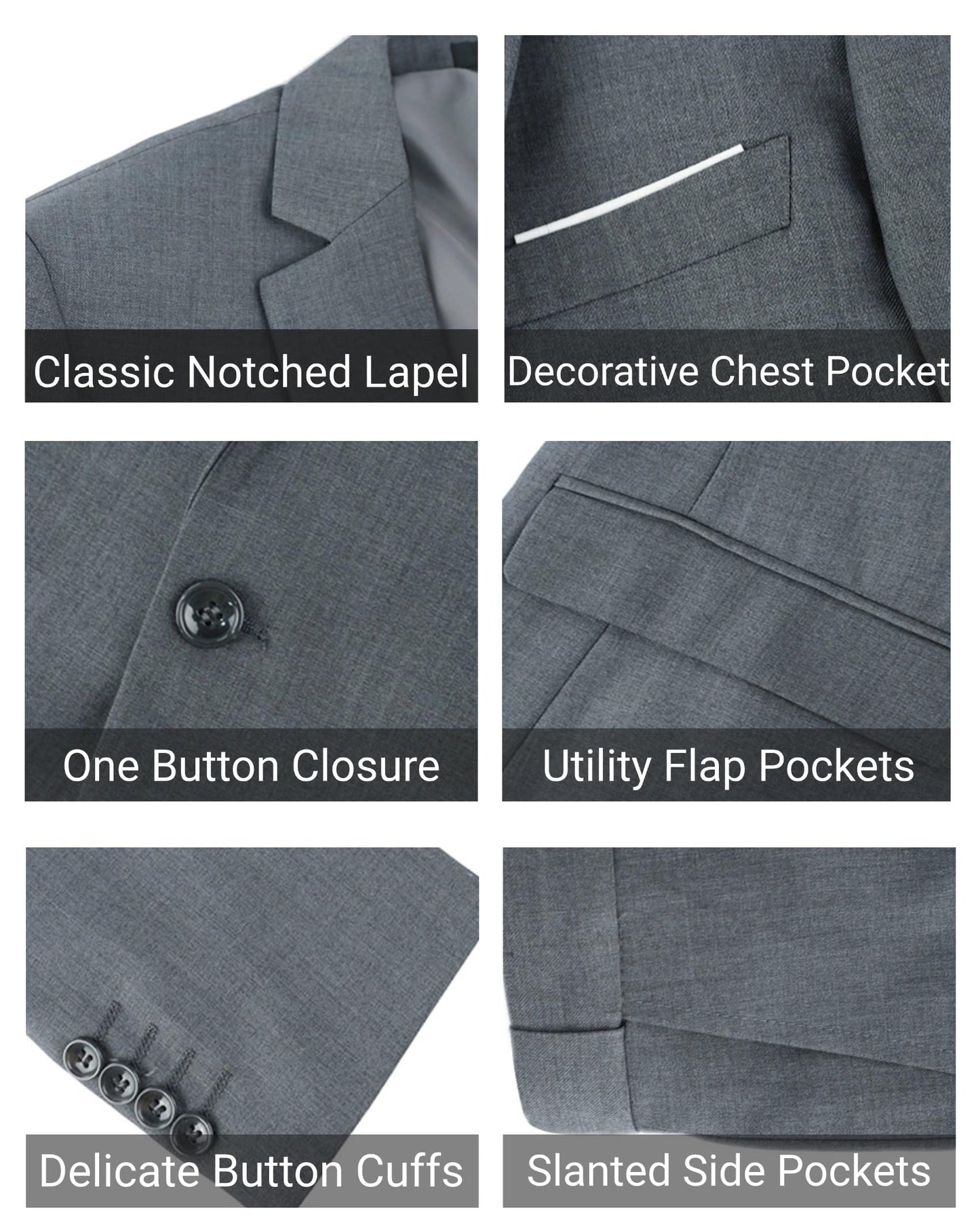Cloudstyle Mens 3-Piece Suit Notched Lapel One Button Slim Fit Formal Jacket Vest Pants Set
