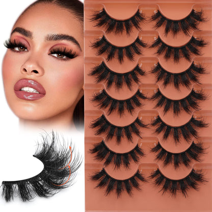 Mink Lashes Fluff False Eyelashes 20-22mm Dramatic Full Wispy Eye Lashes 8D Volume Curly Fake Eyelashes 7 Pairs Faux Mink Lashes Multipack by TOOCHUNAG