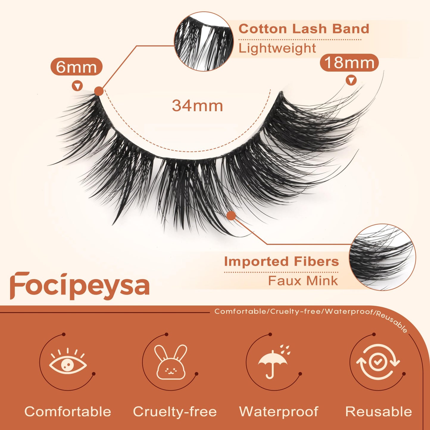 Mink Lashes Full Volume False Eyelashes 18mm Dramatic Faux Mink Eyelashes Natural Look Cat Eye Volume Eye Lashes Multipack by Focipeysa