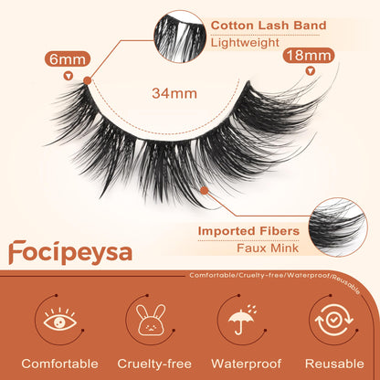 Mink Lashes Full Volume False Eyelashes 18mm Dramatic Faux Mink Eyelashes Natural Look Cat Eye Volume Eye Lashes Multipack by Focipeysa