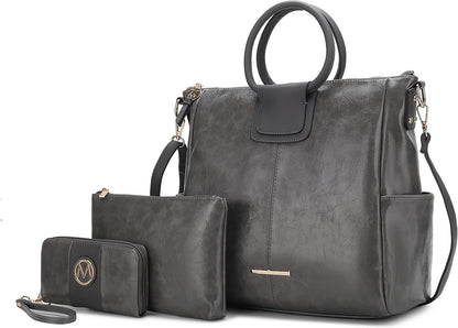 MKF Collection Shoulder Bag for Women, Crossbody Purse & Wristlet: PU Leather Satchel Pocketbook 3 PCs Handbag Set