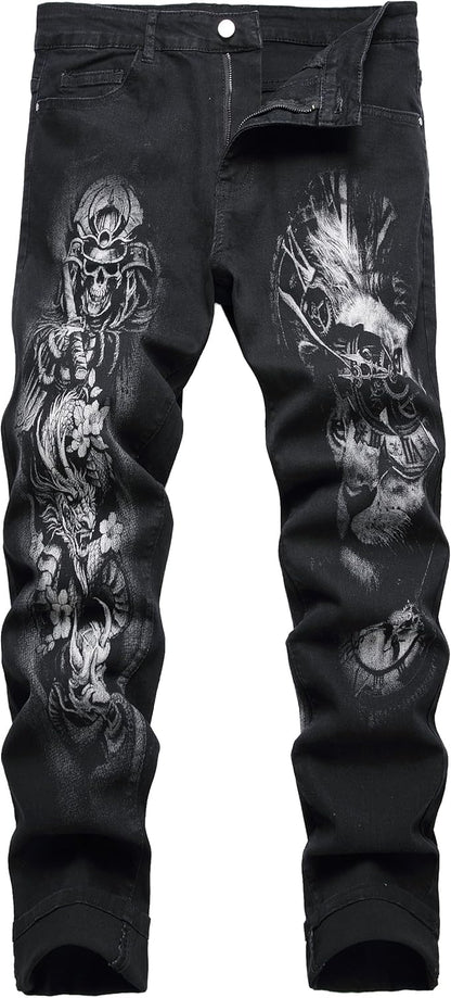 DANT BULUN Men's Fashion Casual Printed Jeans Stretch Skinny Denim Jogger Pants