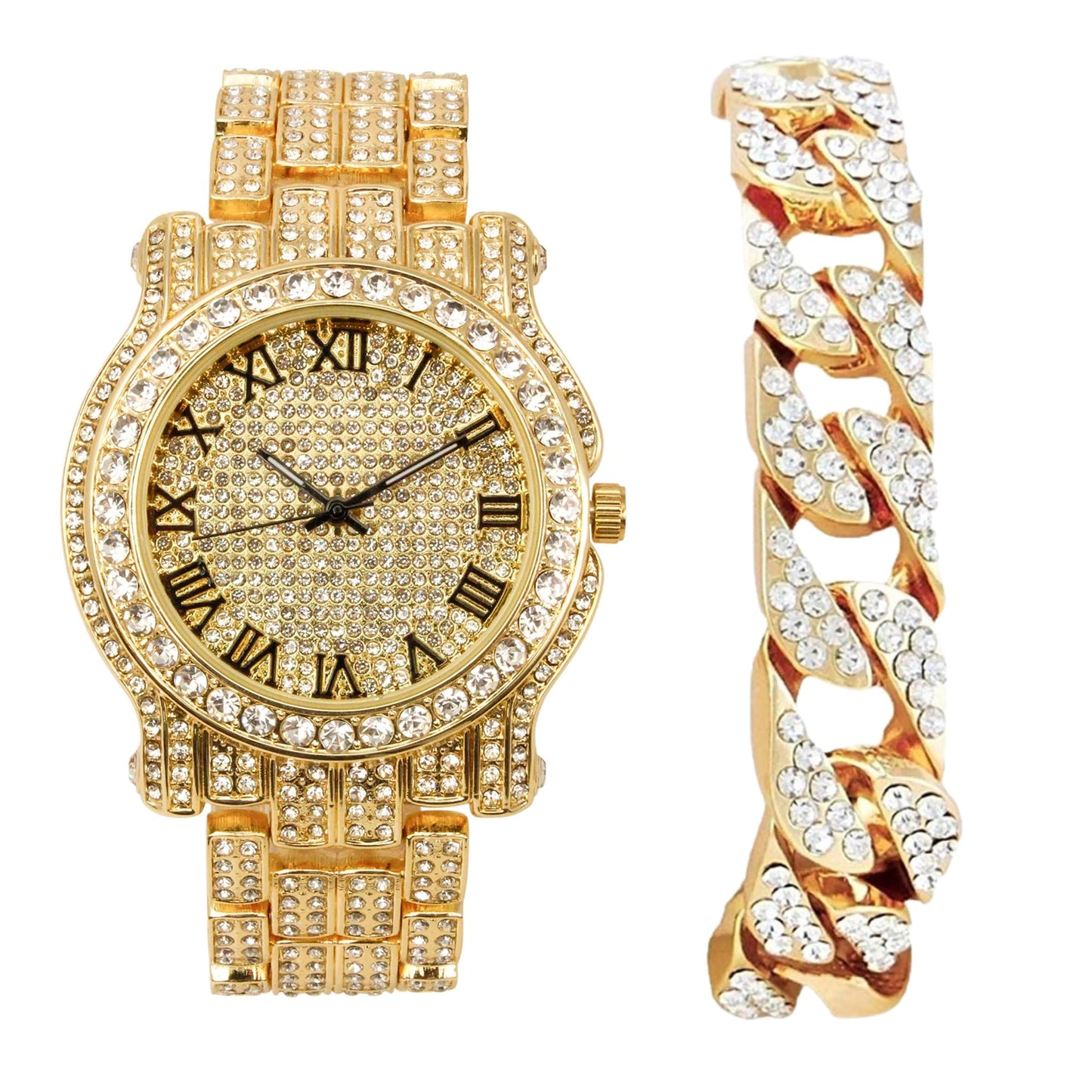 Charles Raymond Bling-ed Out Silver Round Luxury Mens Watch w/Bling-ed Out Bracelet - L0504B