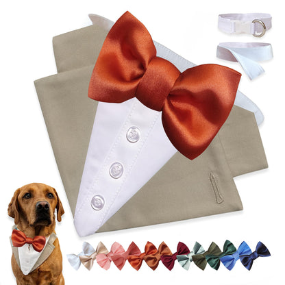 Custom-Fit Dog Tuxedo with Bow Tie & Lapel Uncut Cham Eyelet | Keyhole Fishtail Buttonhole Design | Optional Ring Bearer Clasp | Perfect Outfit for Wedding & Birthday by ACORD EU (Tan)